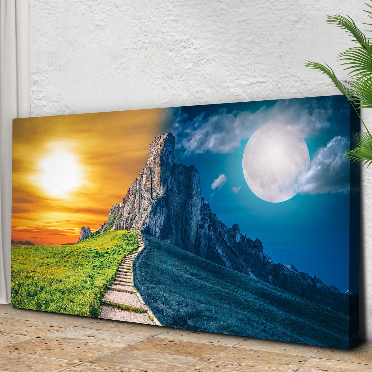 Day And Night Mountain Range Canvas Wall Art