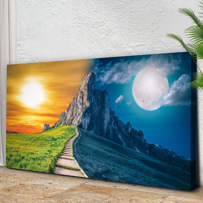 Day And Night Mountain Range Canvas Wall Art