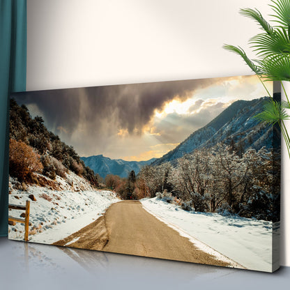 Road Through Snowy Mountain Canvas Wall Art