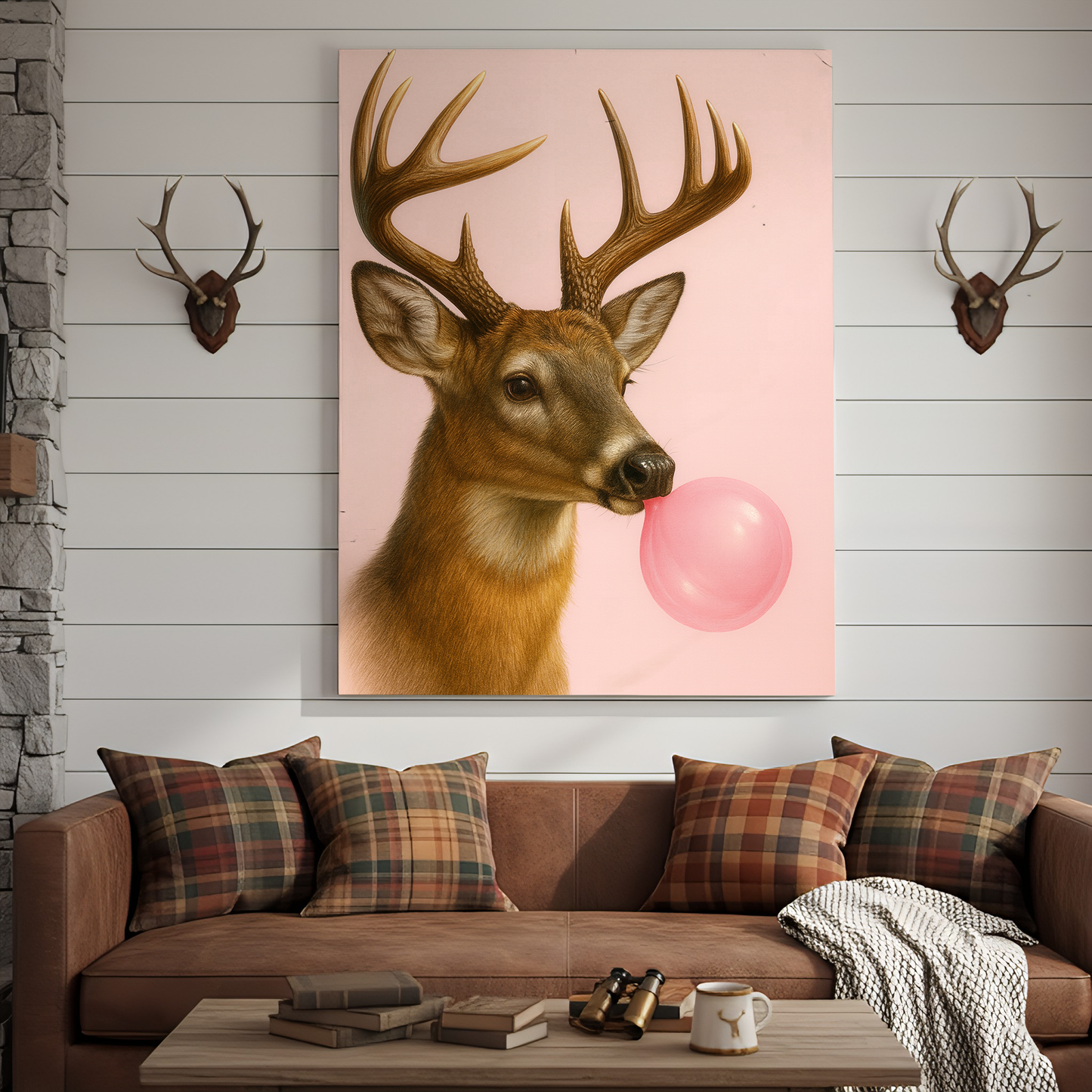 Deer Bubblegum Fun 3D Wrapped Canvas Wall Art