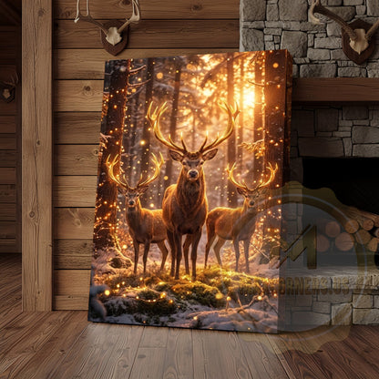 Illuminated Deer Herd Canvas - Enchanted Forest Glow Print
