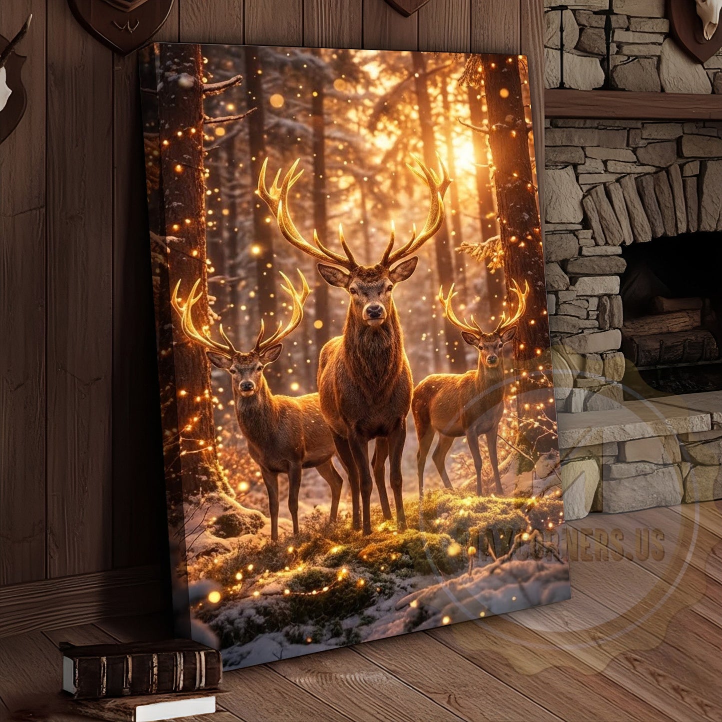 Illuminated Deer Herd Canvas - Enchanted Forest Glow Print