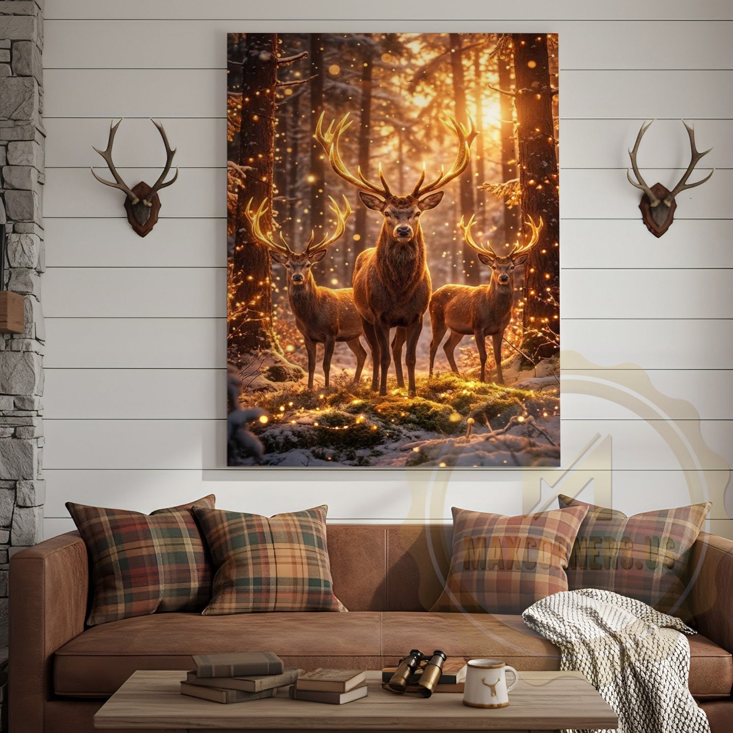 Illuminated Deer Herd Canvas - Enchanted Forest Glow Print