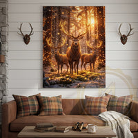 Illuminated Deer Herd Canvas - Enchanted Forest Glow Print