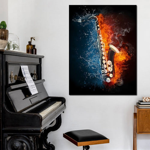 Fire & Water Saxophone Canvas Wall Art