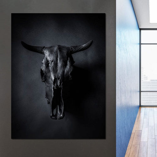 Black Bull Skull Canvas Wall Art