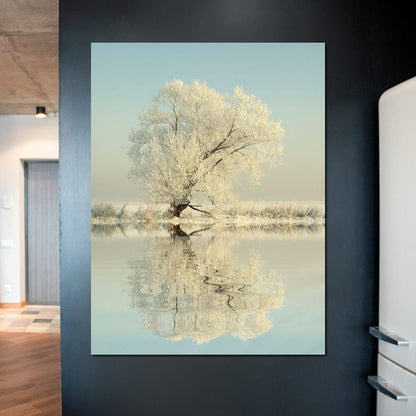Winter Tree by the Lake Canvas Wall Art