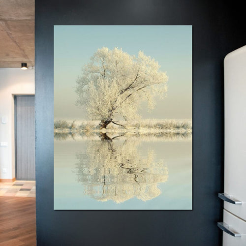 Winter Tree by the Lake Canvas Wall Art