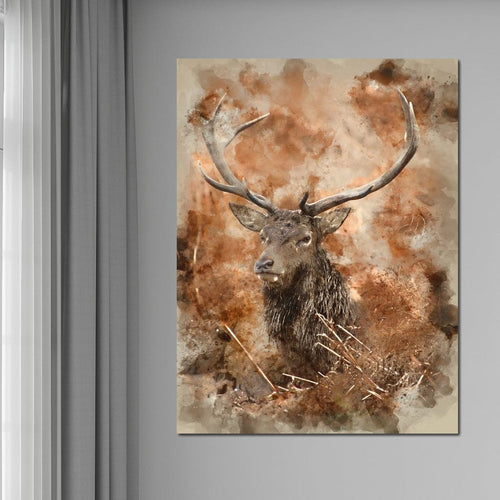 Red Deer Stag on Brown Background Canvas Wall Art