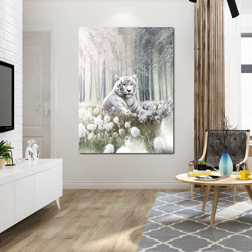 White Tiger Flowers Canvas Wall Art
