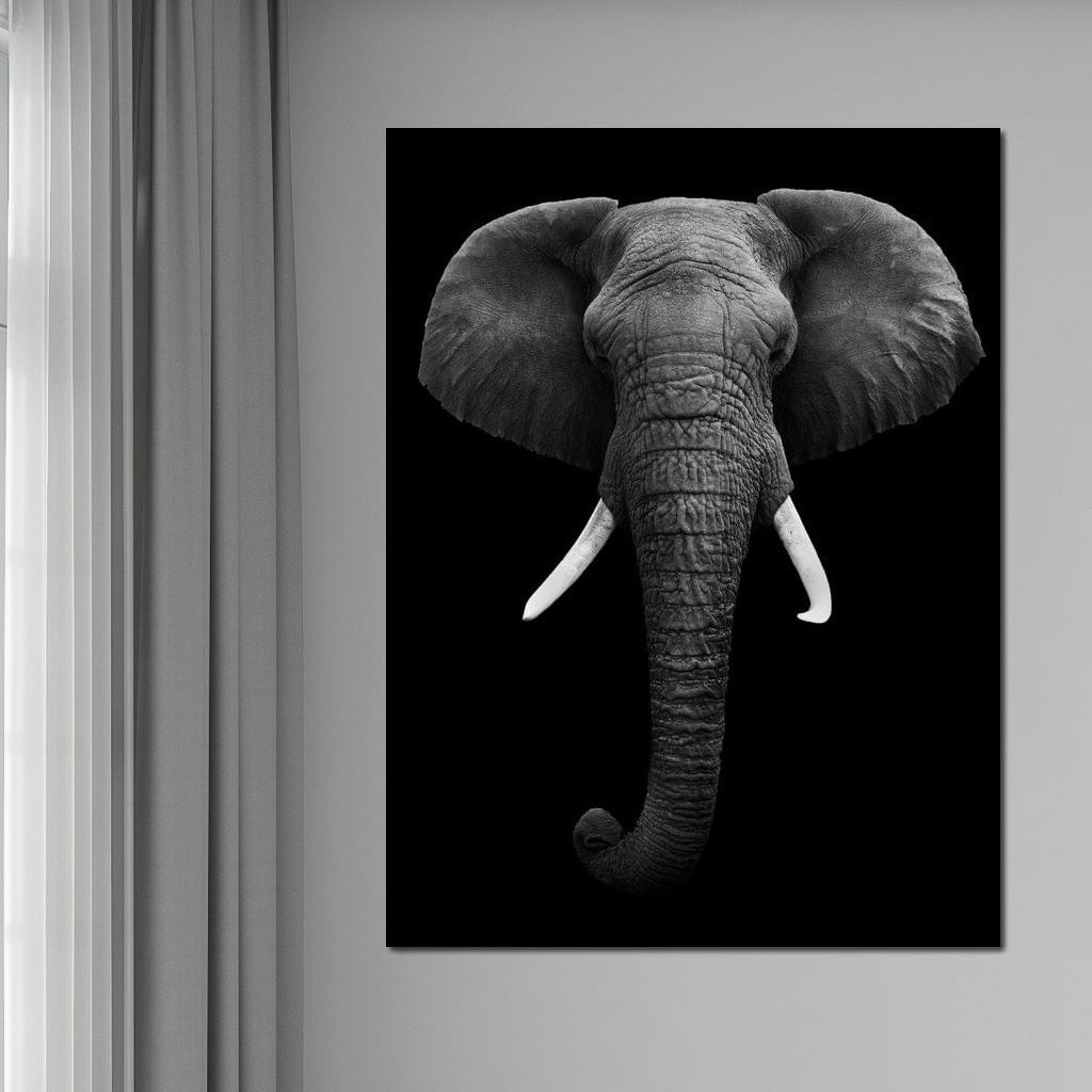 Black and White Elephant Face Canvas Wall Art
