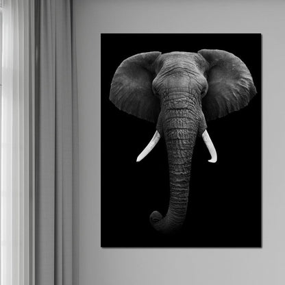 Black and White Elephant Face Canvas Wall Art