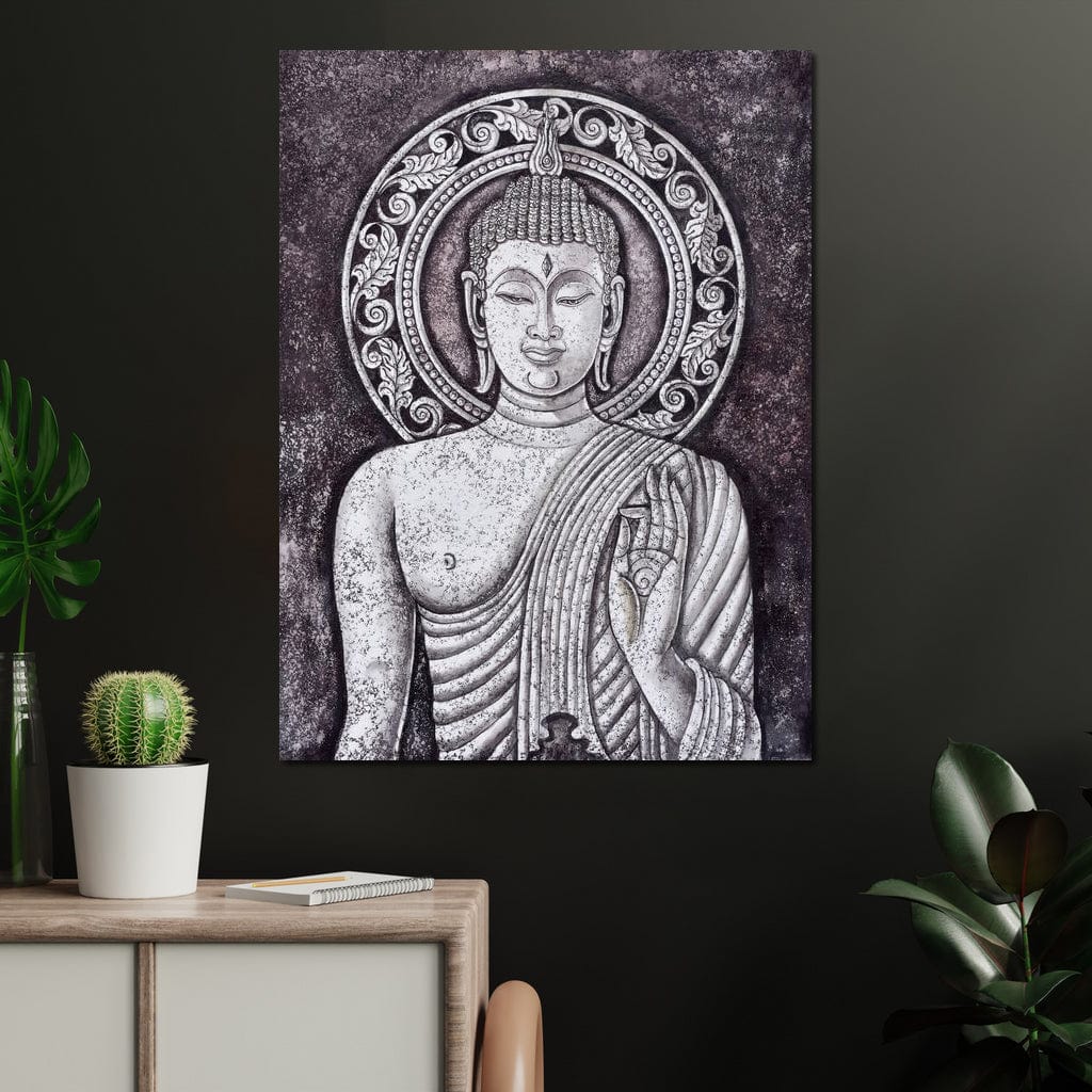 Grey Stone Buddha Canvas Wall Art