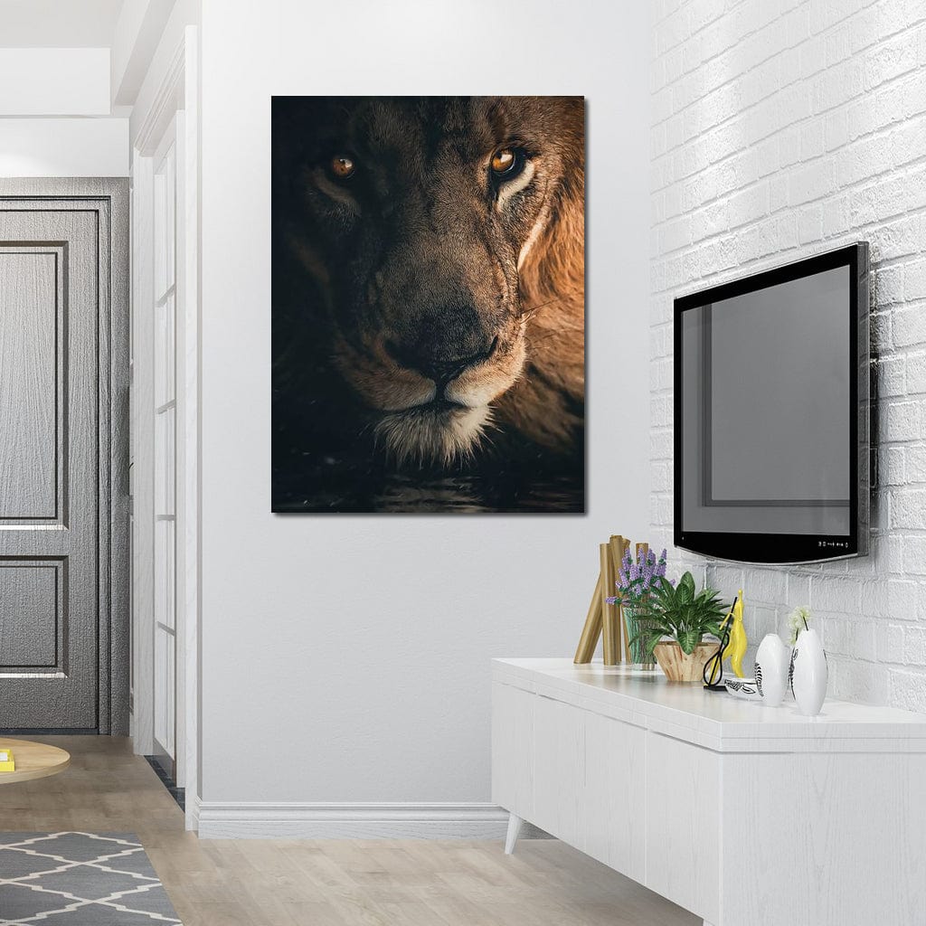 Lion Portrait Water Canvas Wall Art