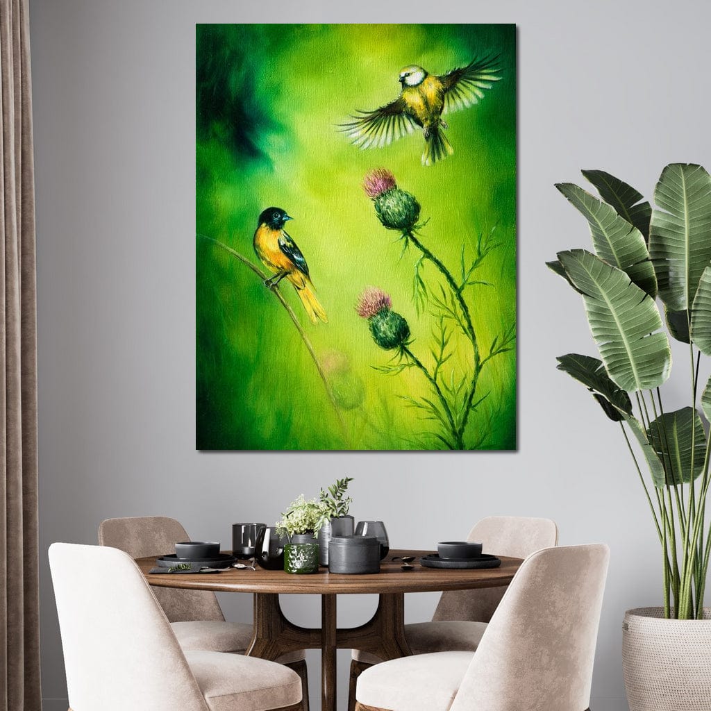 Emerald Songbirds Canvas Wall Art