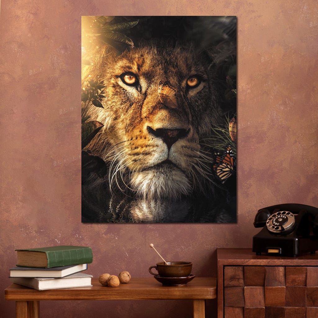 Lion Hiding Canvas Wall Art