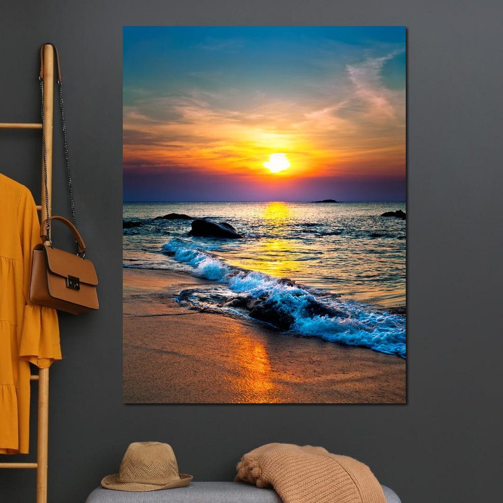Black Sand Beach Sunset Canvas Wall Art