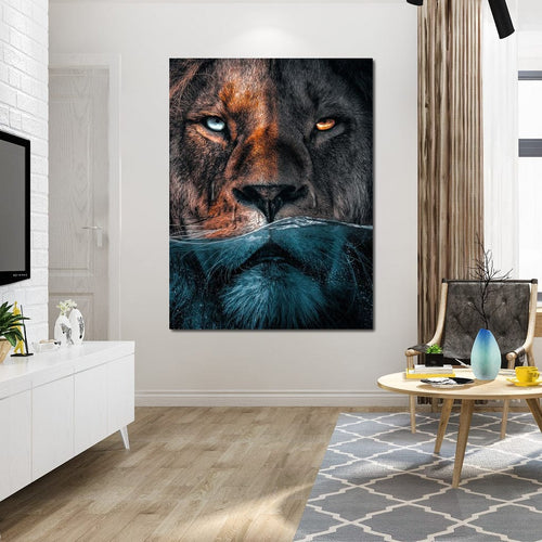 Diving Lion Canvas Wall Art