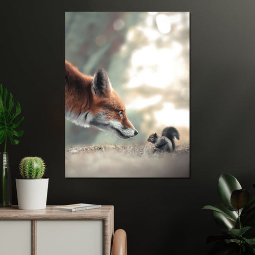 Fox Meets Squirrel Canvas Wall Art
