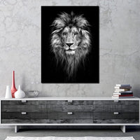 Black and White Lion Face Canvas Wall Art