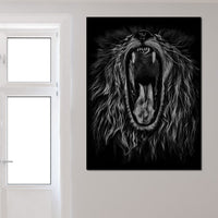 Black and White Roaring Lion Canvas Wall Art