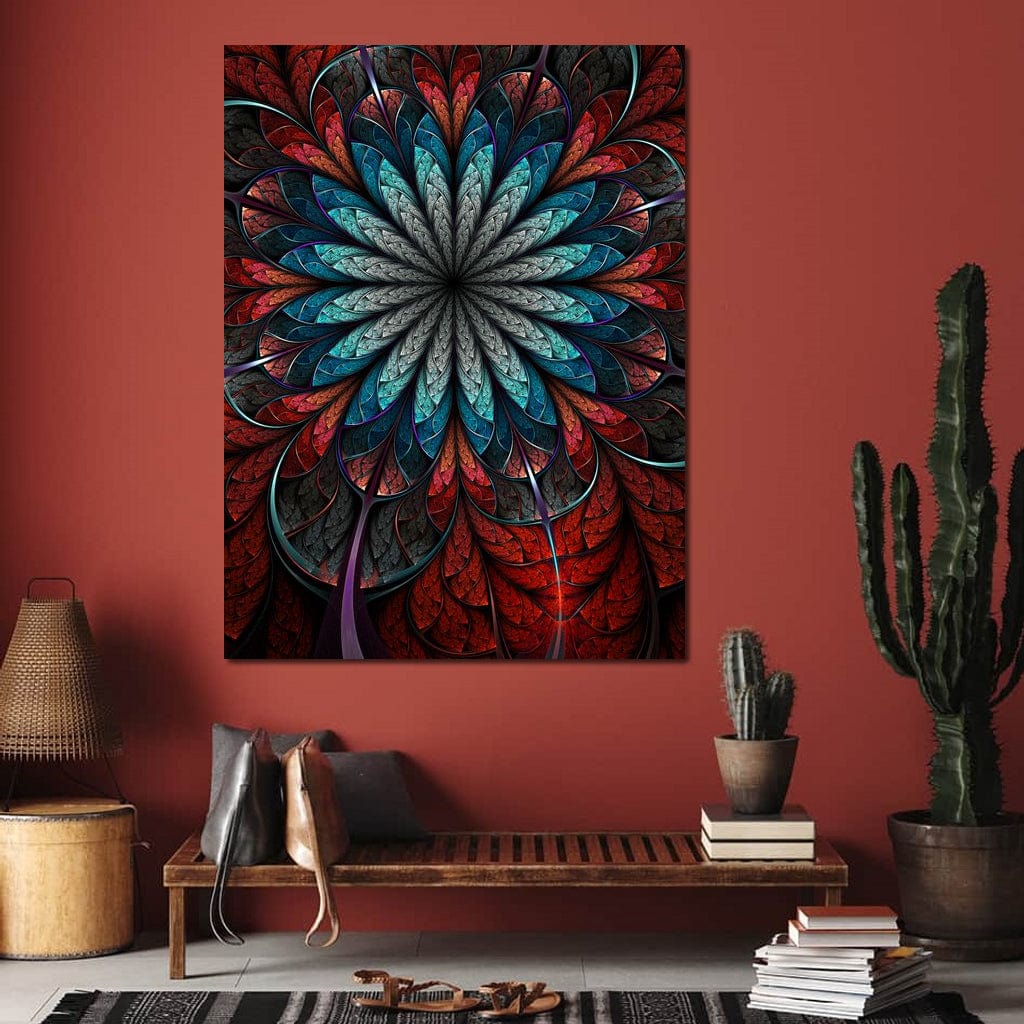 Red Shade Fractal Flower Canvas Wall Art