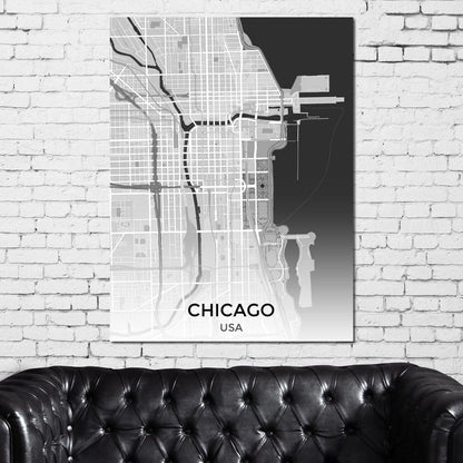 Map of Chicago, USA Canvas Wall Art