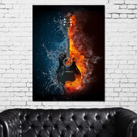 Fire & Water Guitar Canvas Wall Art