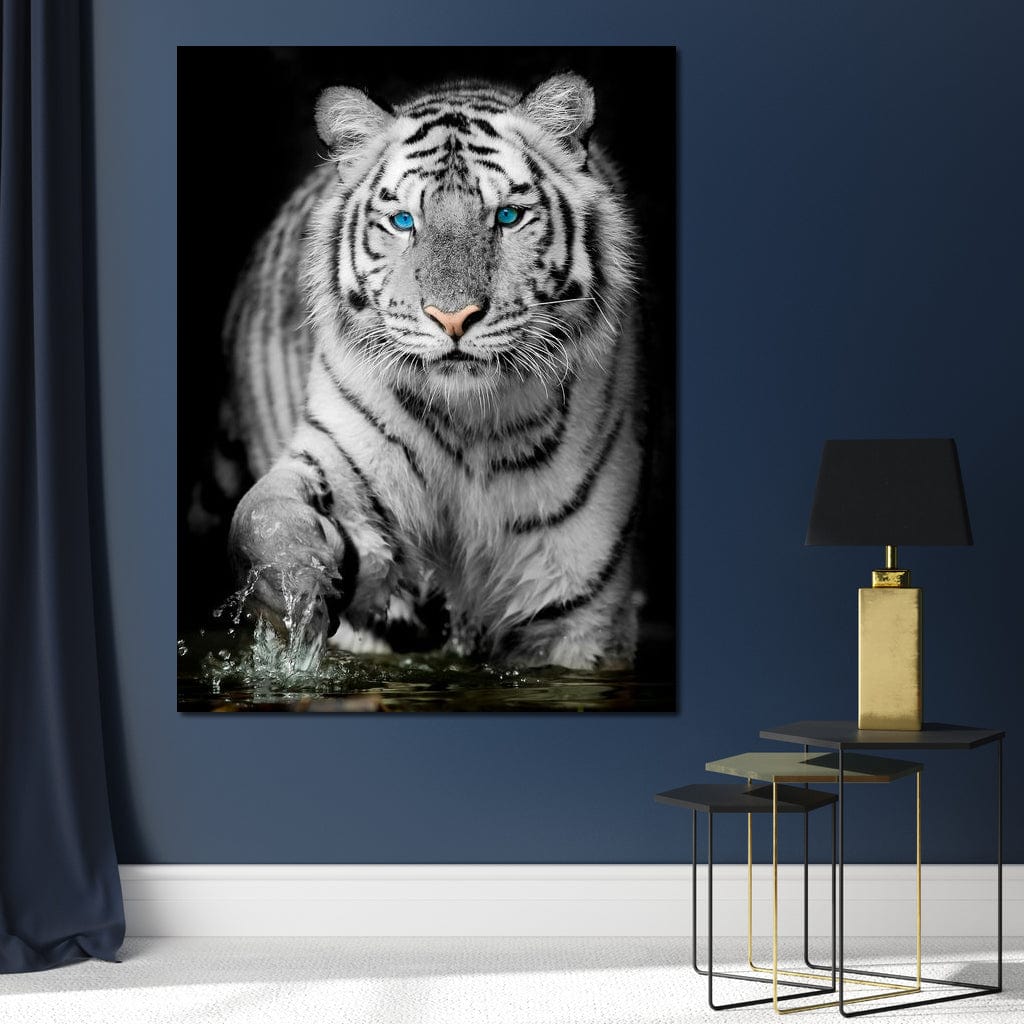 Blue Eyed Snow Tiger Canvas Wall Art