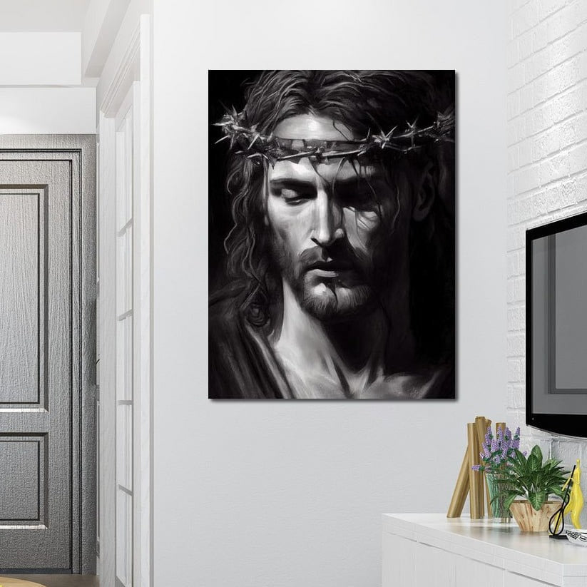 Black & White Jesus Portrait Canvas Wall Art