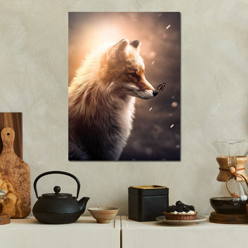 Fox Butterfly Glow Canvas Wall Art