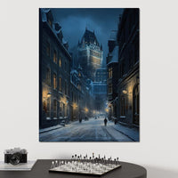 Quebec City Street On a Winter Night Canvas Wall Art