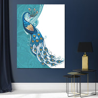 Peacock on Turquoise & White Background Canvas Wall Art