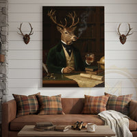 Aristocrat Deer Scholar with Whiskey and Cigar in Victorian Library Wrapped Canvas Wall Art