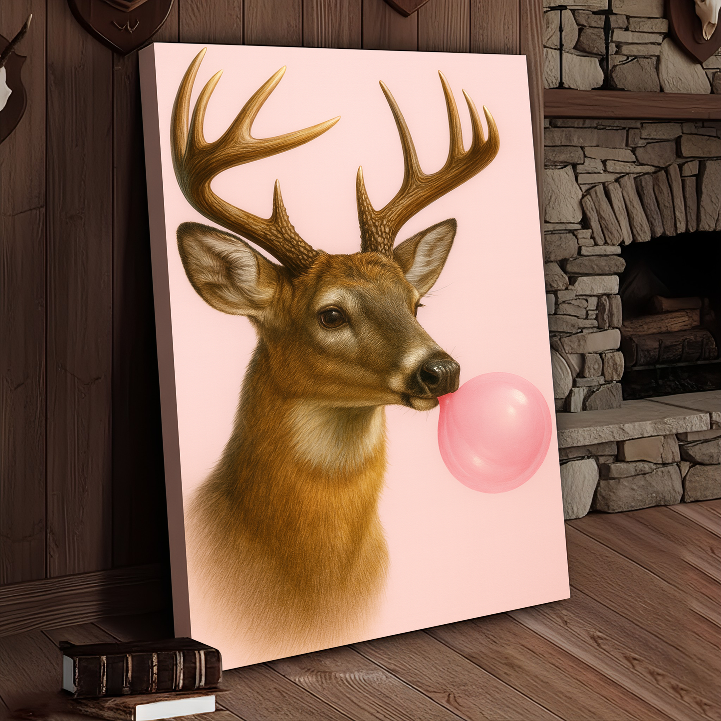 Deer Bubblegum Fun 3D Wrapped Canvas Wall Art