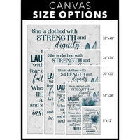 proverbs 31 25 26 she is clothed with strength and dignity wall art canvas (Landscape)