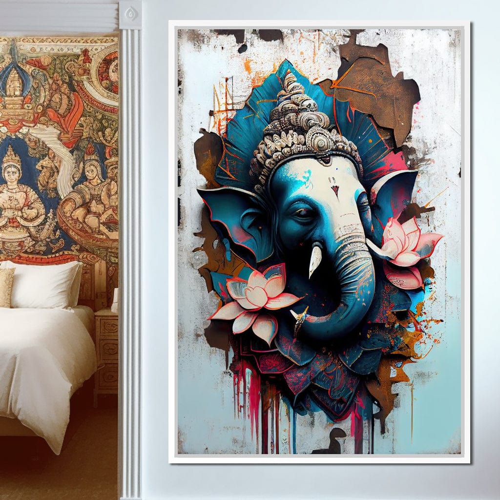 Blue Ganesh Portrait Canvas Wall Art