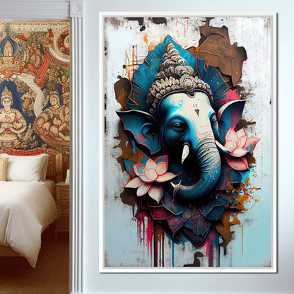 Blue Ganesh Portrait Canvas Wall Art
