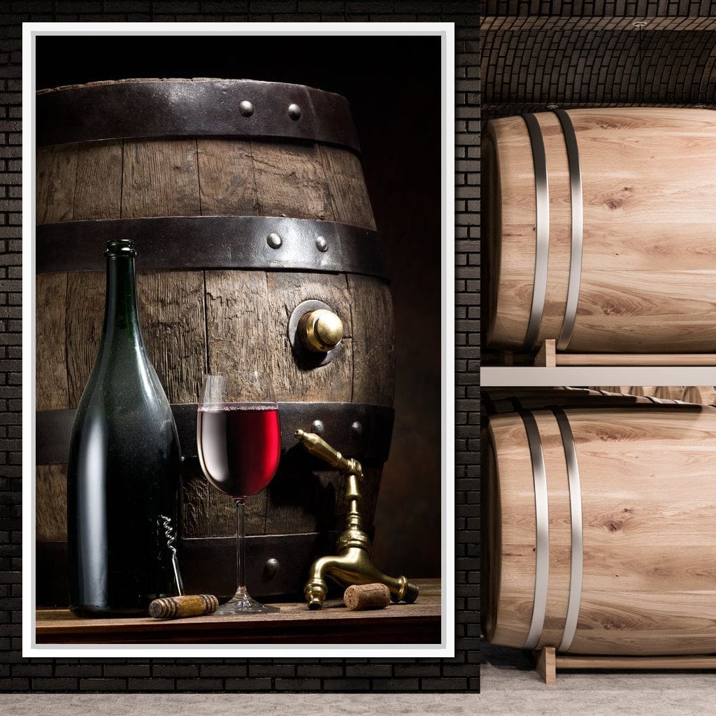 Wine Bottle and Barrel Canvas Wall Art