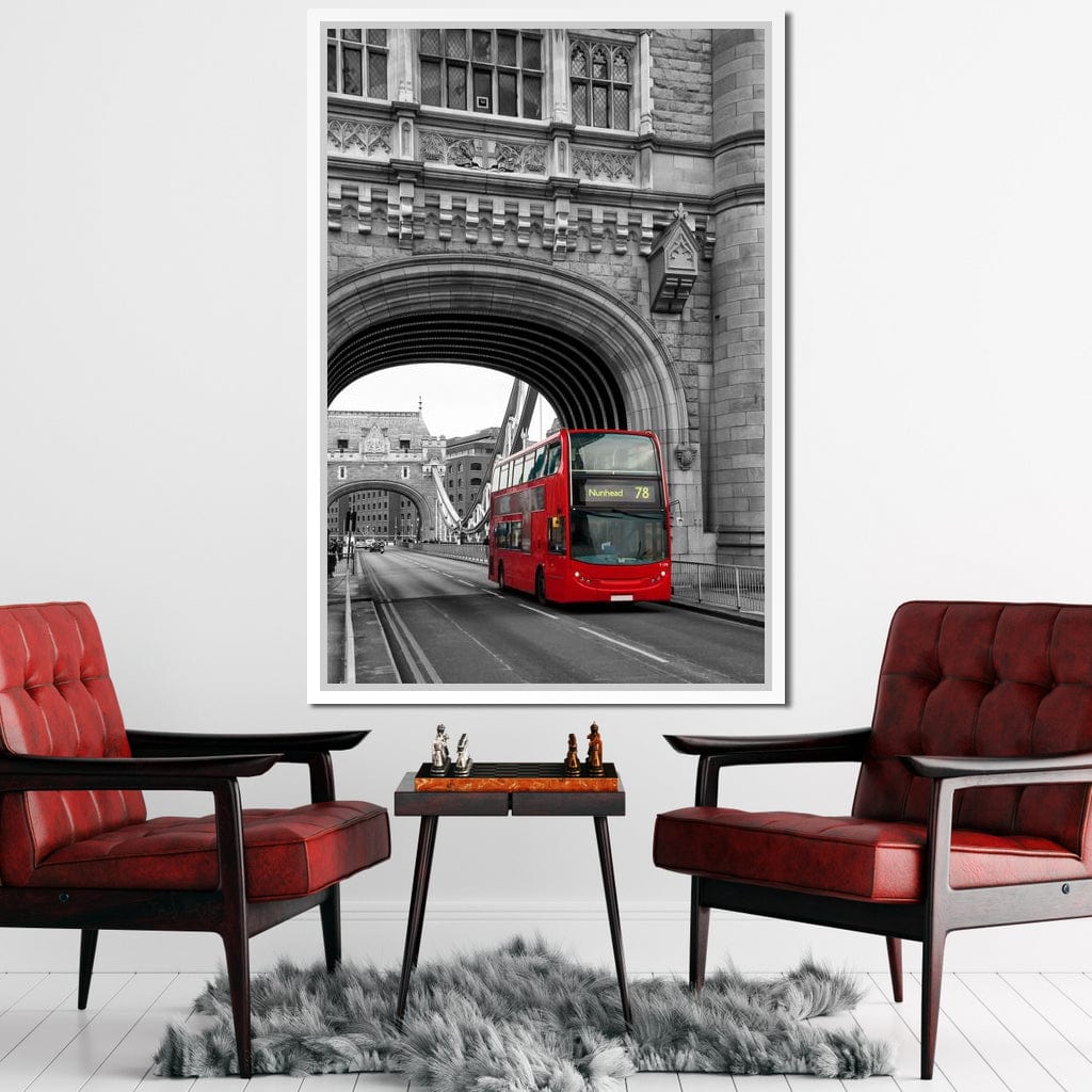 Red Bus Passing on the Tower Bridge Canvas Wall Art