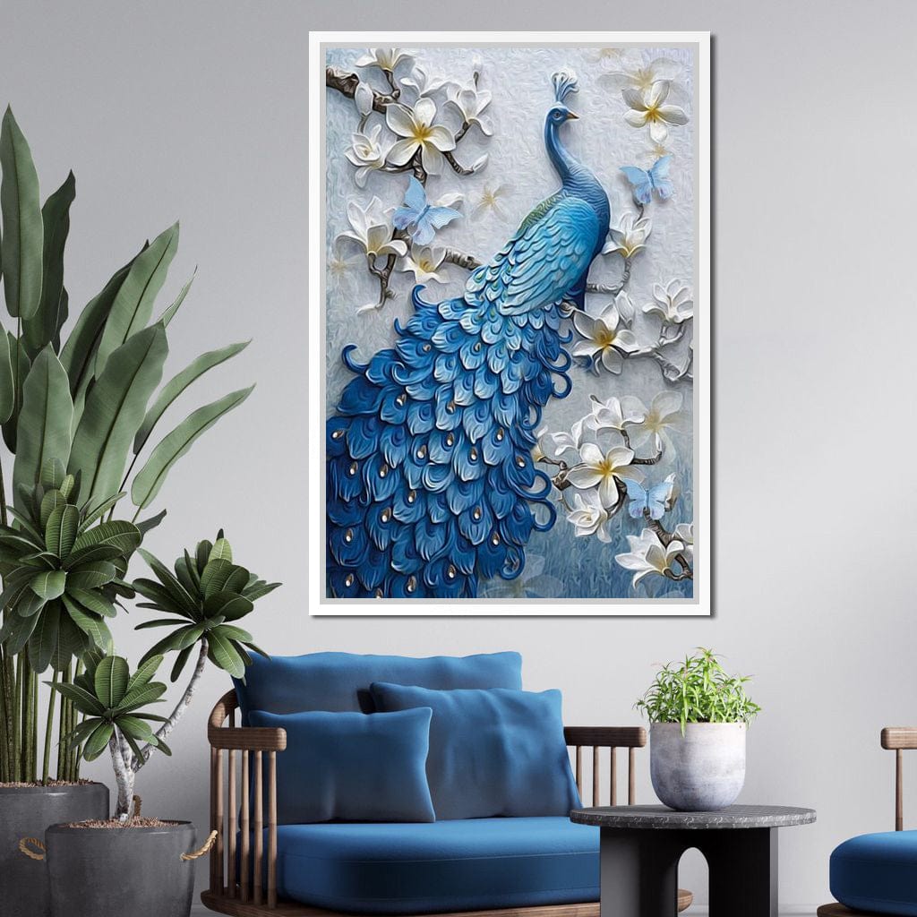 Blue Peacock Flower 1 panel Canvas Wall Art