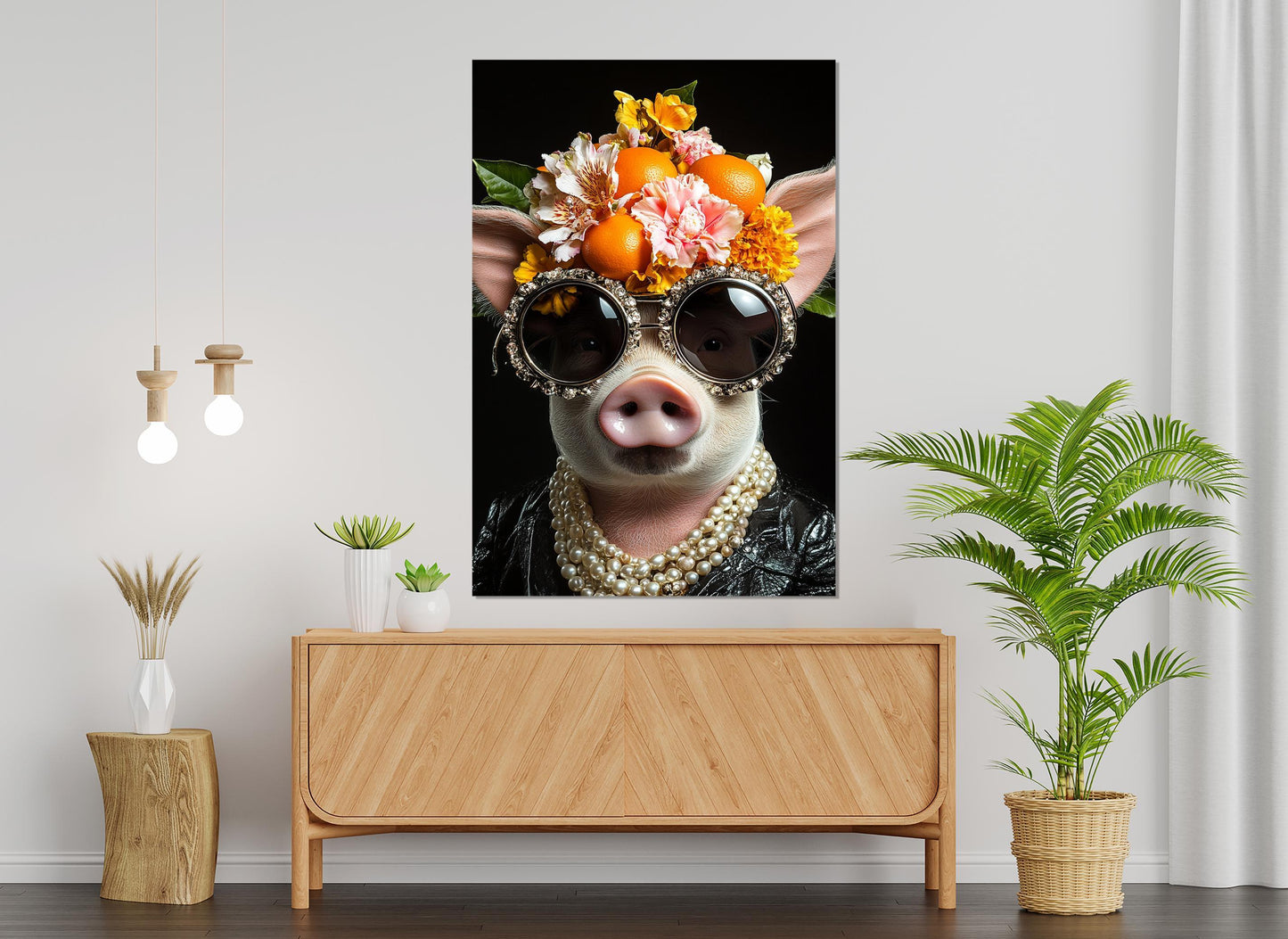 Cool Lady Pig Canvas - Framed Canvas Print | Elegant Pig Wall Art, Ready to Hang