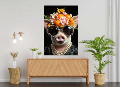 Cool Lady Pig Canvas - Framed Canvas Print | Elegant Pig Wall Art, Ready to Hang