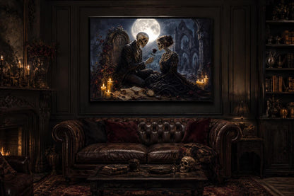Gothic Skeleton Couple Art - Romantic Gothic Canvas for Dark Academia Wall