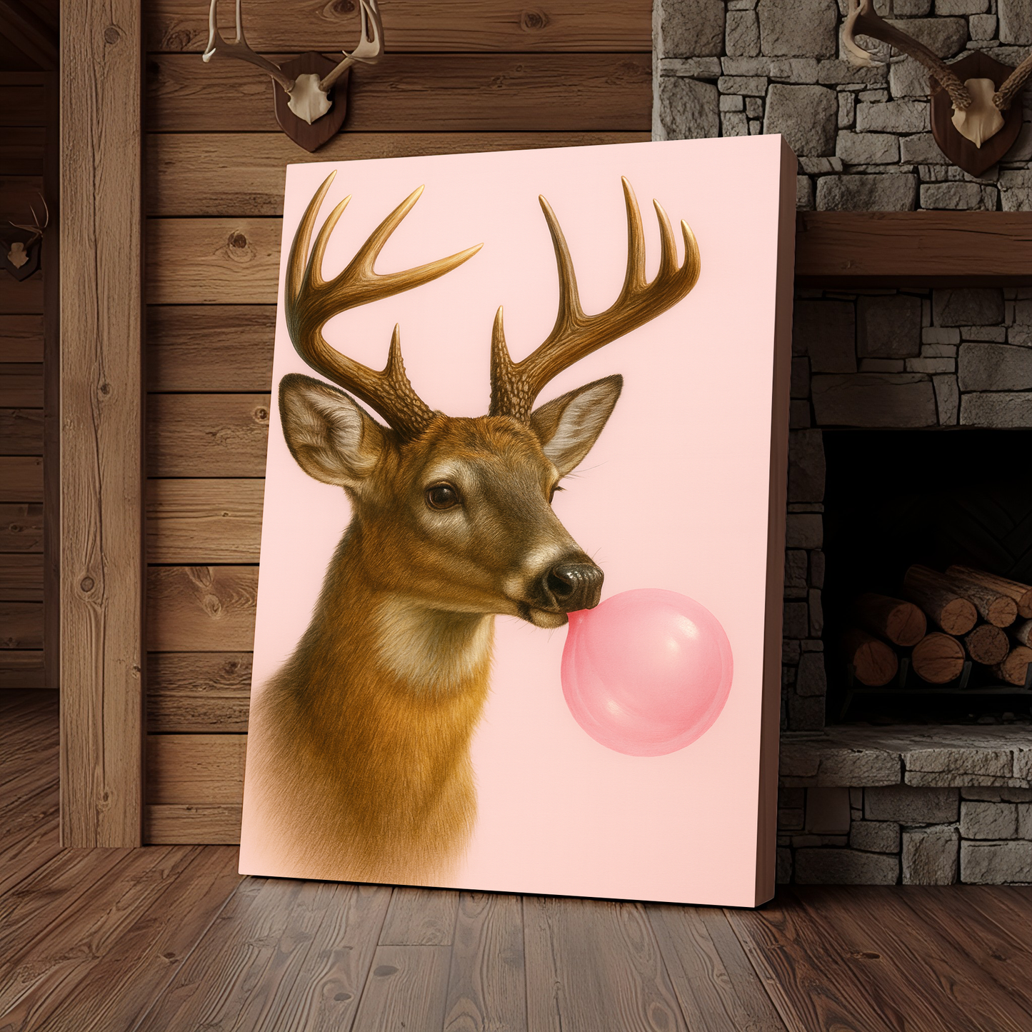 Deer Bubblegum Fun 3D Wrapped Canvas Wall Art