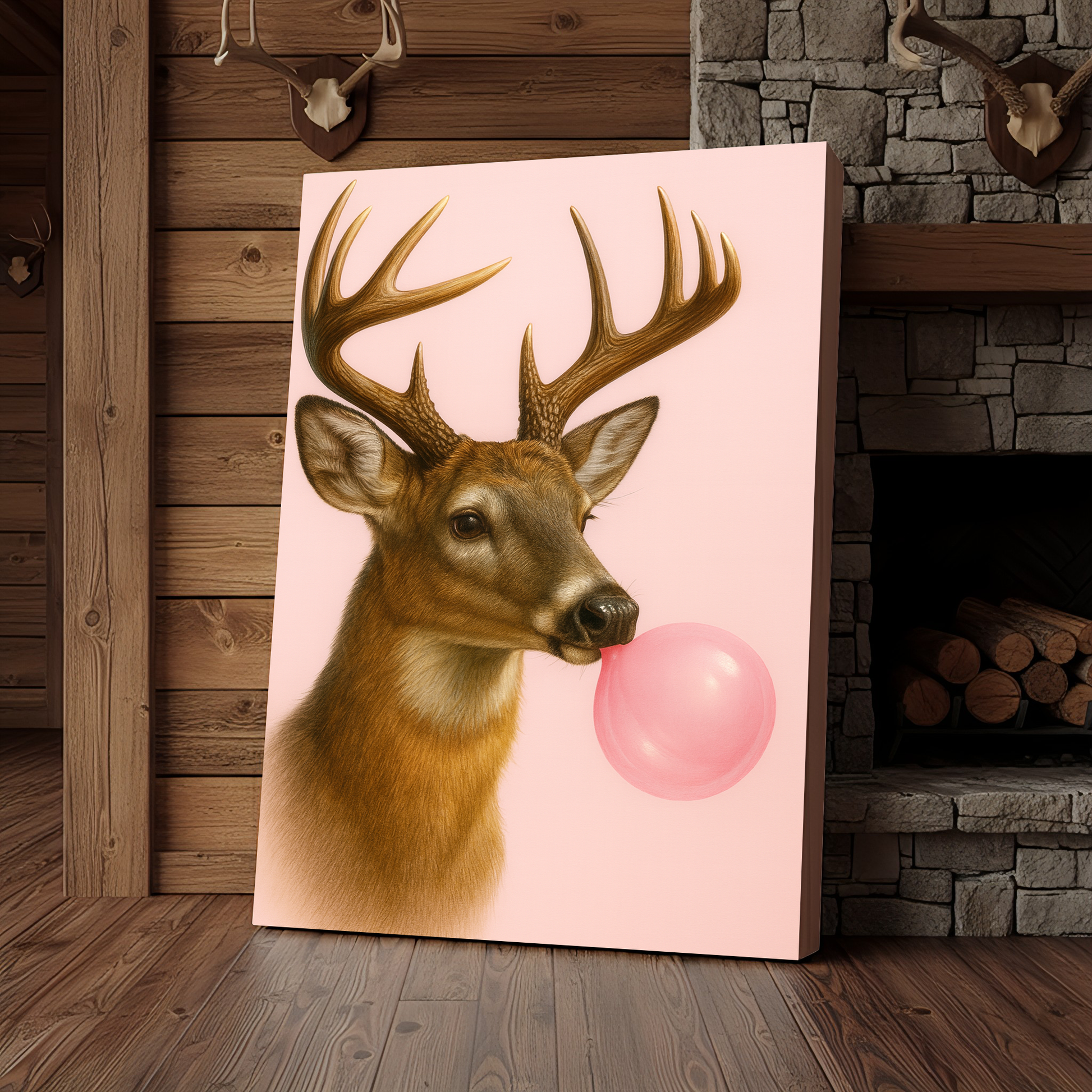 Deer Bubblegum Fun 3D Wrapped Canvas Wall Art