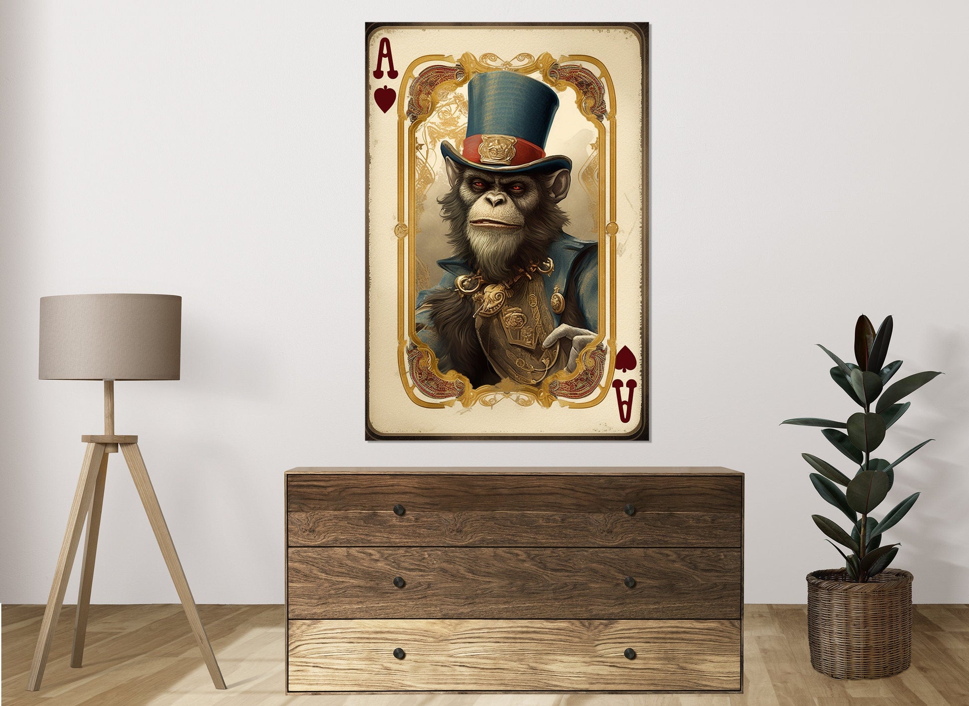 Ace of Spades with Monkey Canvas Print, Poker Wall Art, Card Player Gift, Framed and Ready to Hang