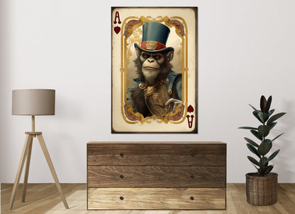 Ace of Spades with Monkey Canvas Print, Poker Wall Art, Card Player Gift, Framed and Ready to Hang