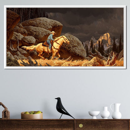 Cowboy In The Rockies Canvas Wall Art