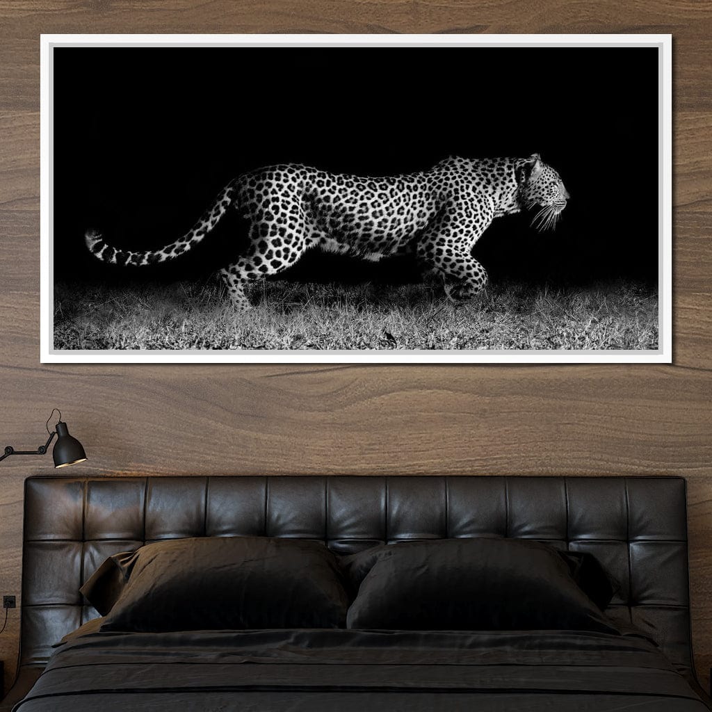 Black and White Jaguar Running Canvas Wall Art